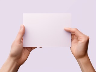 A hand holding a mauve paper isolated on white background - obrazy, fototapety, plakaty