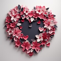 Minimalist paper cut heartshaped wreath on a door welcoming Valentines