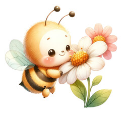 Cute bee with honey watercolor illustration , Bee and honey watercolor clipart