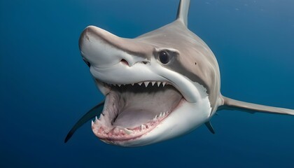 A Hammerhead Shark With Its Mouth Open Showing Its Upscaled 2 - obrazy, fototapety, plakaty