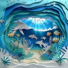 Paper cut art of an ocean conservation seminar