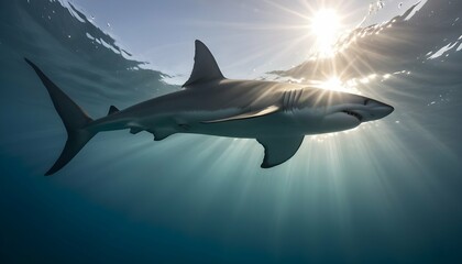 A Hammerhead Shark With Sunlight Filtering Through Upscaled 12 2 - obrazy, fototapety, plakaty