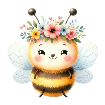 Cute bee with honey watercolor illustration , Bee and honey watercolor clipart