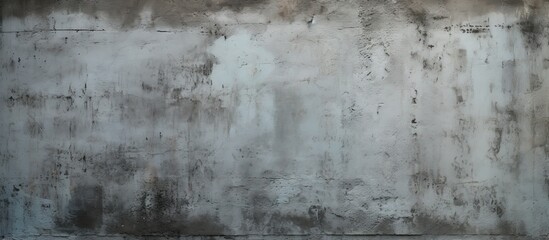 A close up of a weathered grey concrete wall with peeling paint, set against a freezing winter sky....