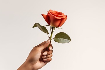 A hand holding a rose paper isolated on white background