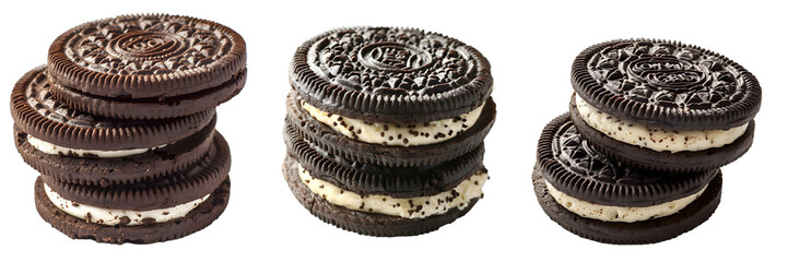 Oreo snacks isolated on a transparent PNG background, white background , Generative Ai