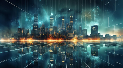 Fototapeta na wymiar Vibrant digital smart city at night