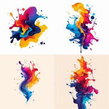 Colorful ink splashes merging into an artistic and abstract flat illustration style logo.