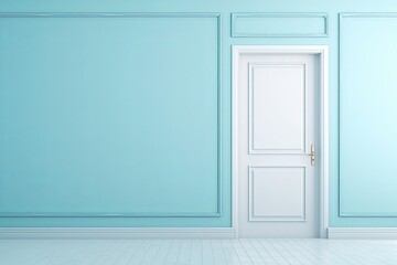 A white door next to a light cyan wall
