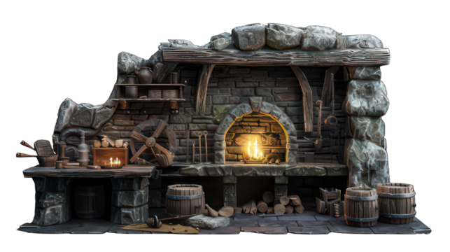Old ancient forge isolated on white created with Generative AI