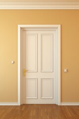 A white door next to a light gold wall