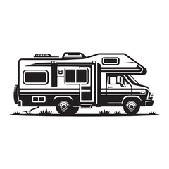 Enigmatic Recreational Vehicle Silhouette Showcase - Unveiling the Essence of Wanderlust and Discovery with Recreational Vehicle Illustration - Minimallest RV Vector
