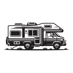 Fototapeta premium Enigmatic Recreational Vehicle Silhouette Showcase - Unveiling the Essence of Wanderlust and Discovery with Recreational Vehicle Illustration - Minimallest RV Vector 