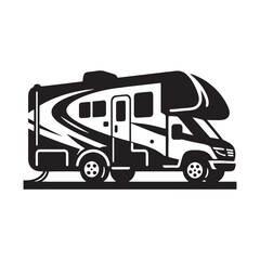 Dynamic Recreational Vehicle Set of Silhouette - Exploring the Boundless Horizons of Travel and Exploration with Recreational Vehicle Illustration - Minimallest RV Vector
