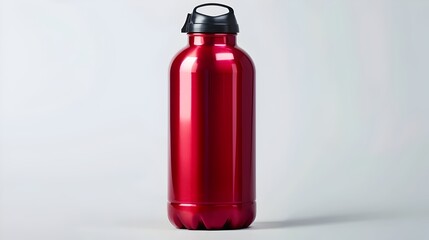 Red Stainless Steel Insulated Water Bottle on White Background