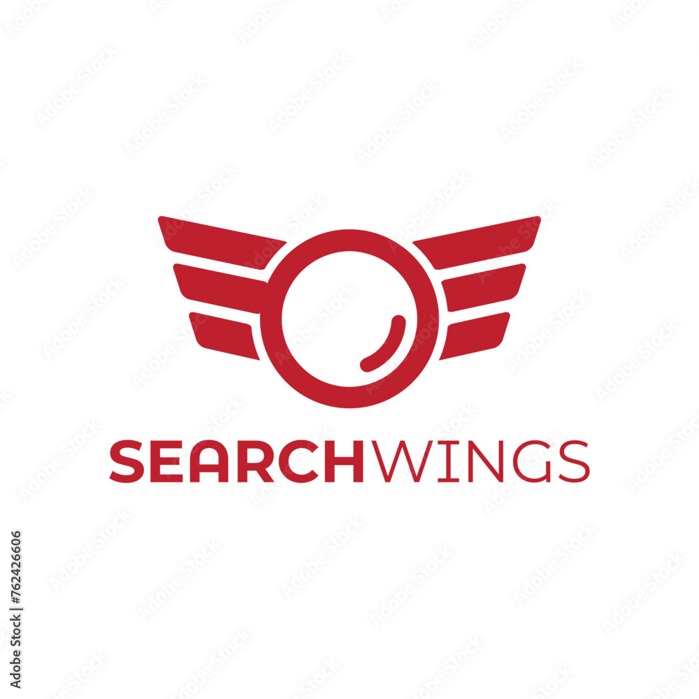 Poster this image is a logo that depicts a magnifier glass on a wing in red color that symbolizes investiga