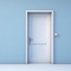 A white door next to a light indigo wall