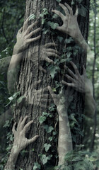 Fototapeta na wymiar creepy hands on tree