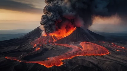Türaufkleber Volcano erupting with lava and ash © Sahaidachnyi Roman