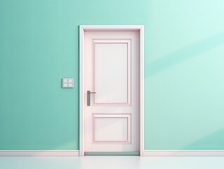 A white door next to a light mint wall