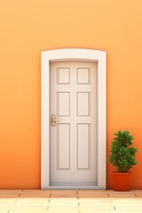 Fototapeta na wymiar A white door next to a light orange wall
