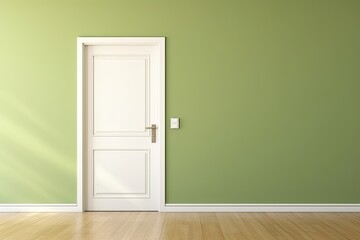A white door next to a light olive wall