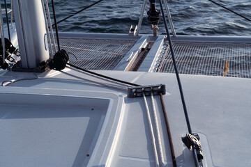 Deck and hardware on a sailboat