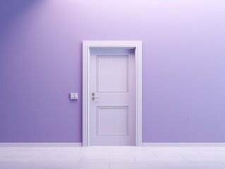 A white door next to a light purple wall