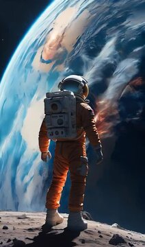 Astronaut on a near-Earth planet gets a slightly backlit view of how Earth explodes with beautifully detailed video generative AI