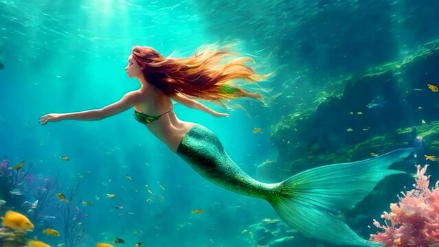 portrait of a beautiful mermaid under water. Selective focus. people.