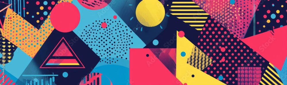 Poster abstract flat vector illustration with retro geometric shapes and patterns in vibrant colors the ill