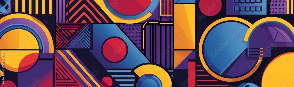 Poster a seamless pattern of colorful geometric shapes and lines, designed in the style of abstract art dec