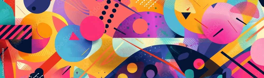 Wall mural abstract flat vector illustration with retro geometric shapes and patterns in vibrant colors The illustration is in the style of retro geometric shapes and patterns in vibrant colors Generative AI - Wall murals