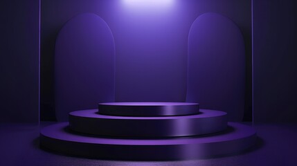 Cylinder podium on purple background. Abstract pedestal scene with geometrical. Scene to show cosmetic products presentation