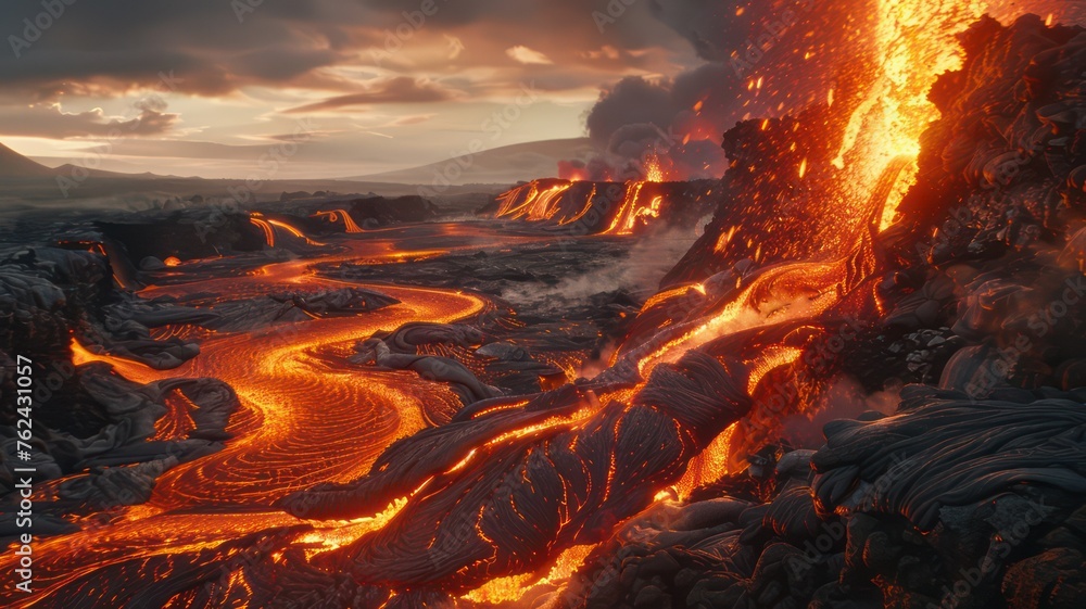 Poster lava erupting in a long line created with generative ai