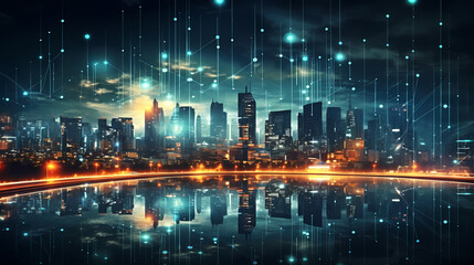 Modern city panorama abstract concept of internet