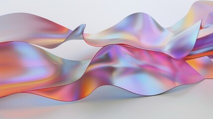 Origami-inspired 3D shapes unfold in a digital space, their holographic surfaces reflecting a spectrum of light.
