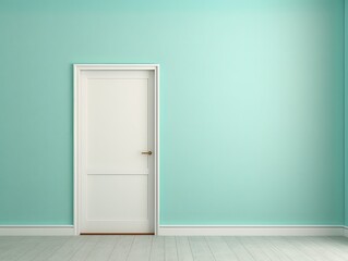 A white door next to a light turquoise wall