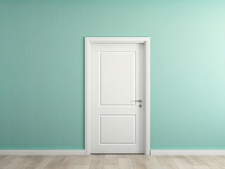 Fototapeta premium A white door next to a light turquoise wall