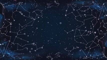 Artistic network of constellations set against a vibrant galactic background, symbolizing astrological connections. - obrazy, fototapety, plakaty