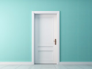 A white door next to a light turquoise wall