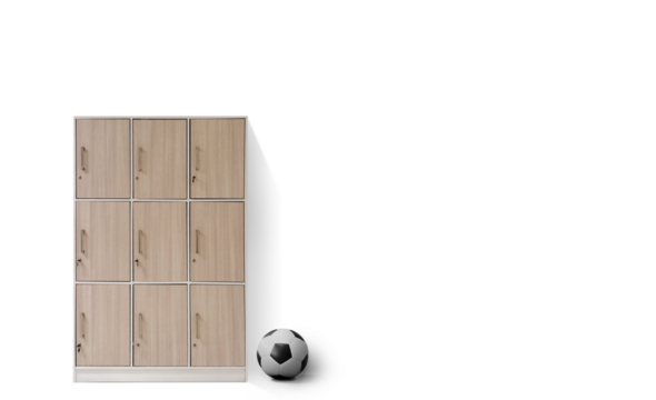 Lockers in the gym with soccer balls PNG transparent