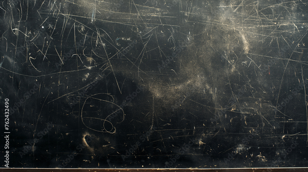 Poster close-up of chalk residue on an empty blackboard, hinting at the erased equations of a recently conc