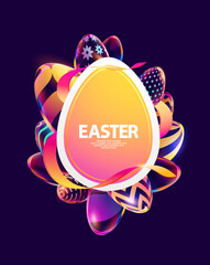 Composition of 3D Easter eggs. Holiday background. - 762432868