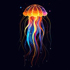 An eye-catching flat illustration vector logo of a radiant jellyfish, showcasing its ethereal beauty with a vivid color palette.