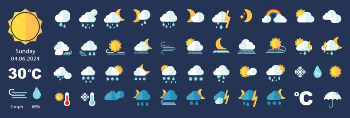 Foto op Aluminium Weather icon set. Forecast weather flat symbols © 4zevar