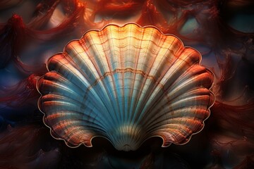 Intricate Colorful scallop shell. Sea natural. Generate Ai - obrazy, fototapety, plakaty
