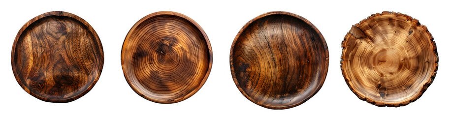 Wood plate, bowl isolated on a transparent PNG background, white background , Generative Ai