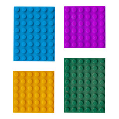 Naklejka premium Vintage plastic brick plate set isolated. Old toy surface style background. Pattern of color squares.