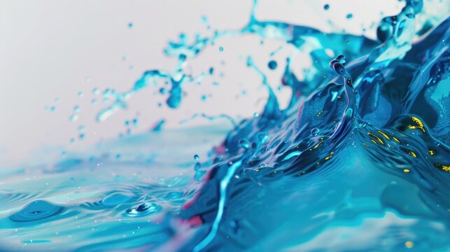Image half filled with colorful blue liquid, texture, background. Generative AI